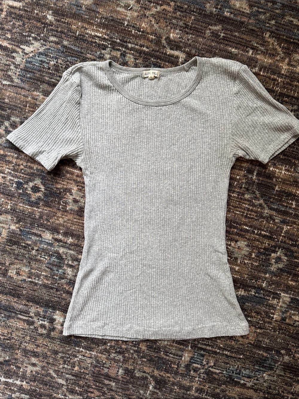 Alex Mill Ribbed Short Sleeve Women's Top - Light Gray
